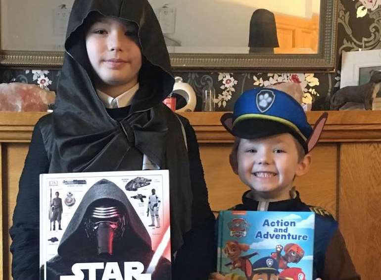 Joe as Darth Vader and Tommy as Chase for world book day at Barnsole School