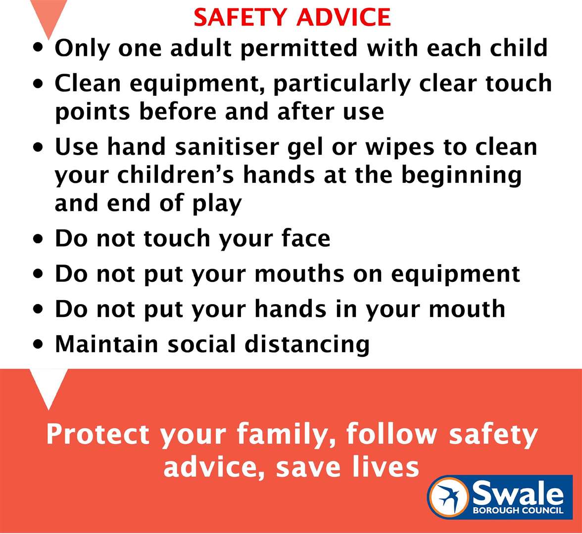 Signs on play equipment across Swale recommends parents clean items their children touch before and after using them