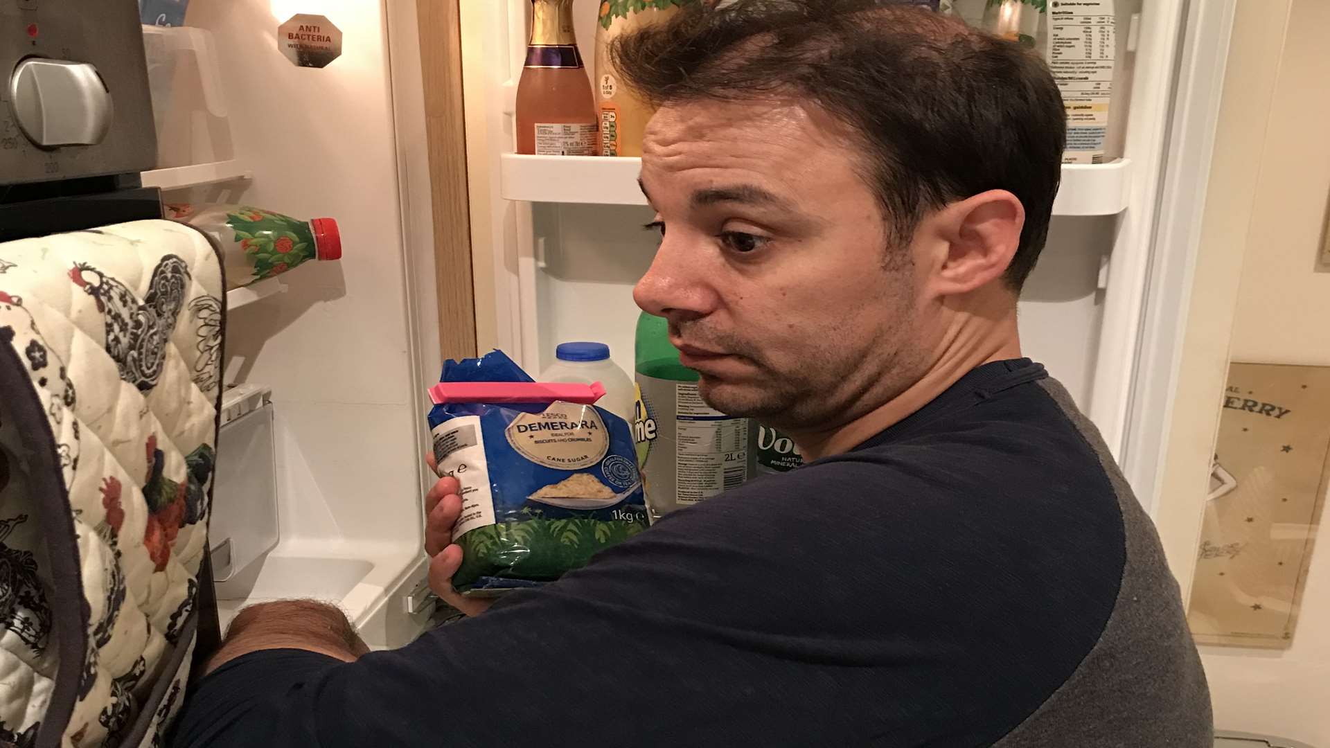 My husband Jay tried to put the sugar in the fridge - we're not sure why!