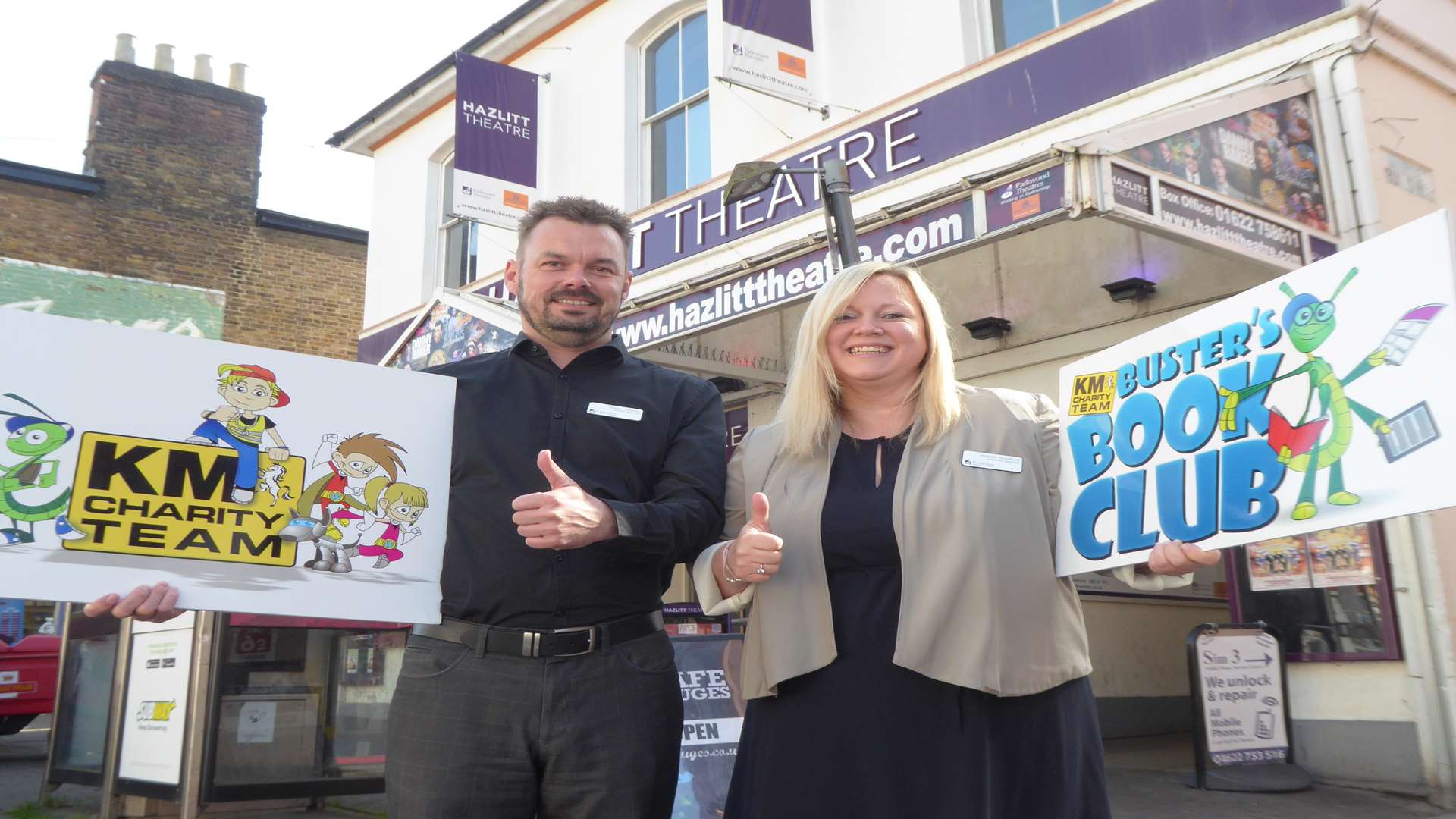 Martin Cleverley and Michelle Woodland from Hazlitt Theatre which is offering a top prize to the winner of a writing contest for children.