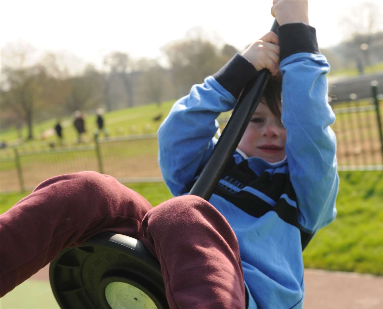 Oscar tries out the new zip wires at the park on Sunday