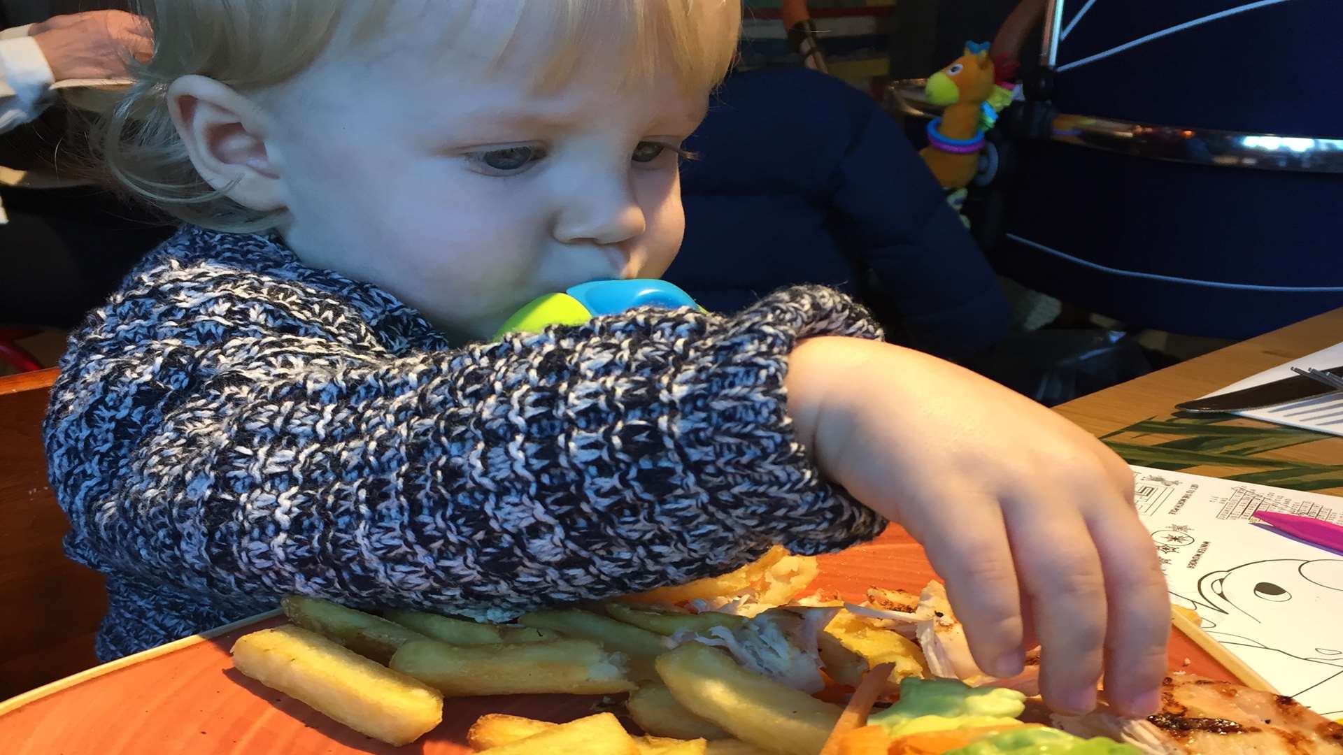 Noah prefers playing with his veg to actually eating it