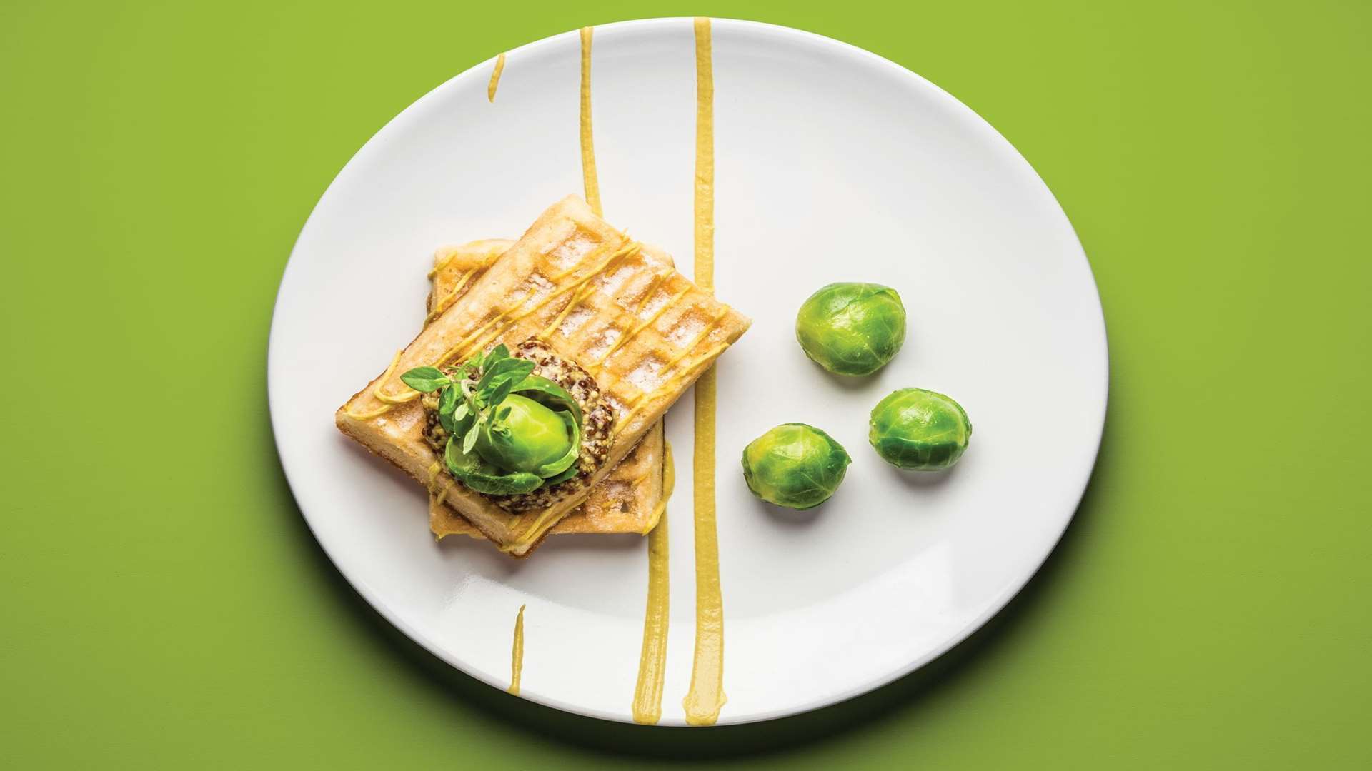 Hot stuff - waffles with mustard and Brussels sprouts