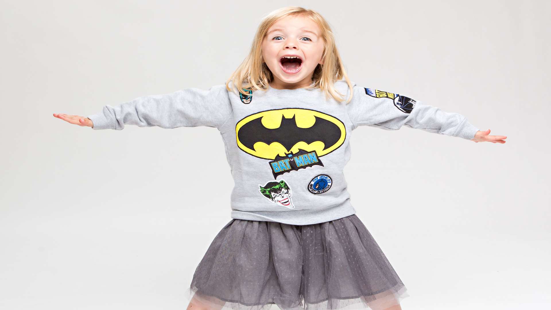 Batman Sweatshirt, ages 3-8, £25.60, reduced from £32, and Clara Tutu, ages 6-10, £27, reduced from £30, now from Little Giant at www.littlegiantedit.com