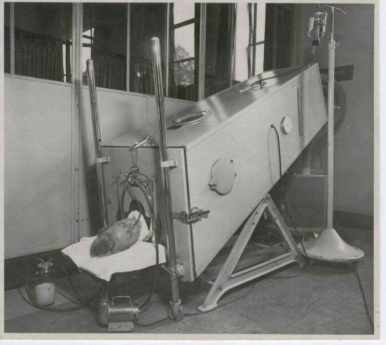 A patient inside an iron lung in the 1950s during the polio epidemic