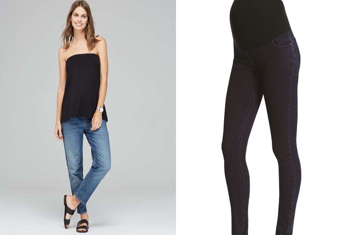 Isabella Oliver The Relaxed Maternity Jean and, right, JoJo Maman Bebe Super Stretch Maternity Skinny Jeans, £35