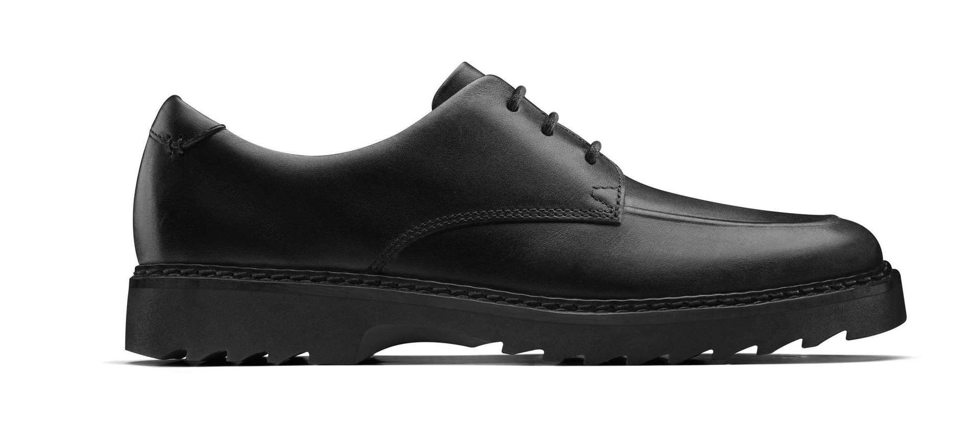 Asher Grove black leather school shoes, £60, Clarks
