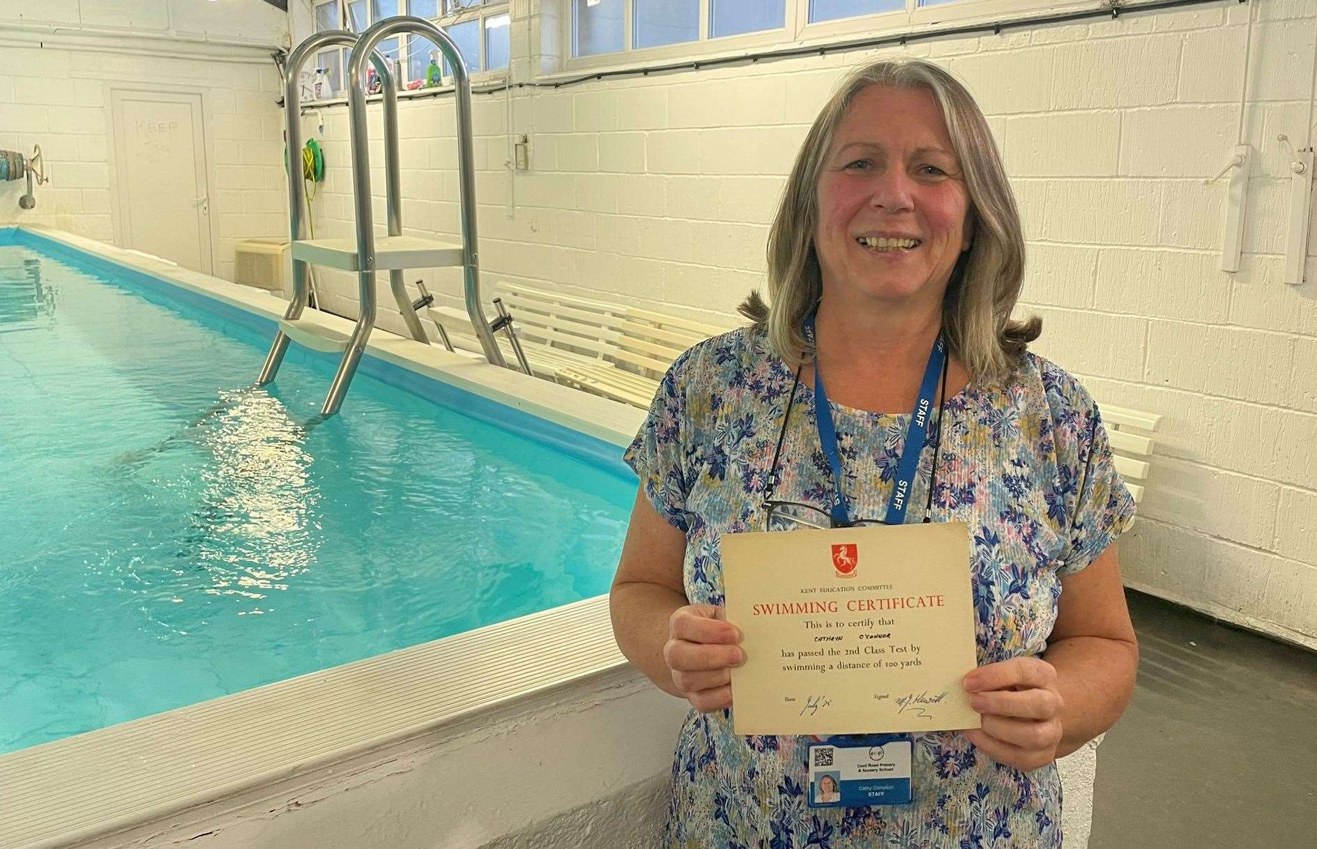 Teaching assistant Cathy Climpson learnt to swim in the pool when she was a pupil