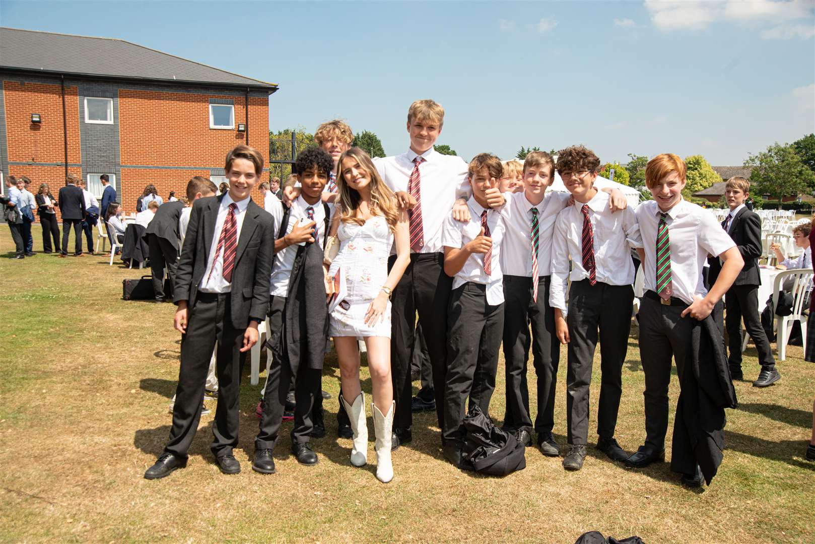 Mimi Webb with pupils at her former school. Picture: Kent College