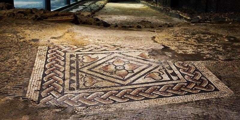 Mosaics on display within the museum