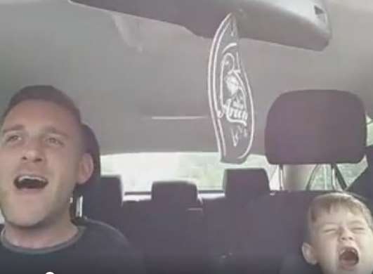 Matt and his son Archie, six, sing along to Frank Sinatra.