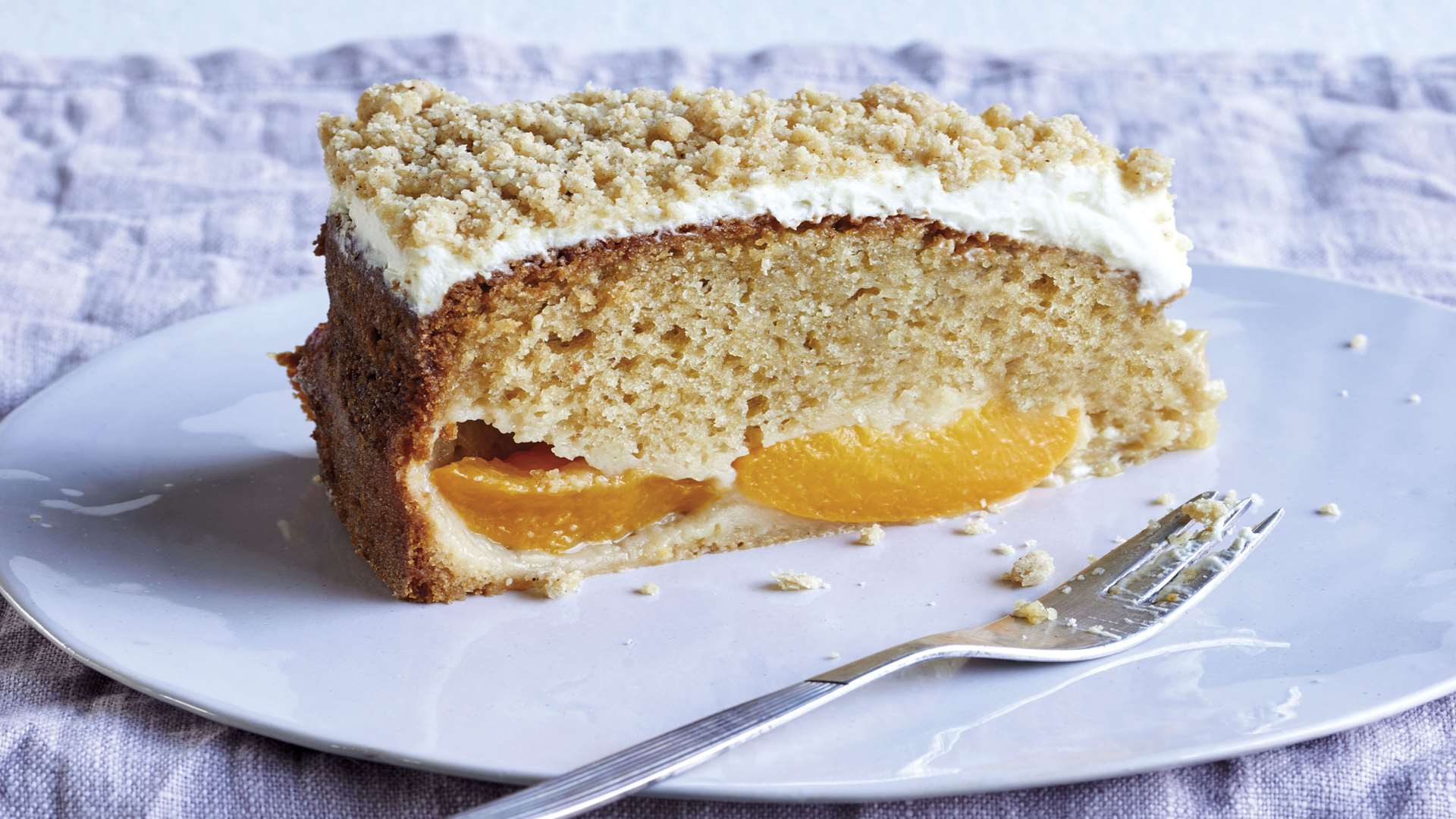 James Martin's peach and creme frache crumble cake