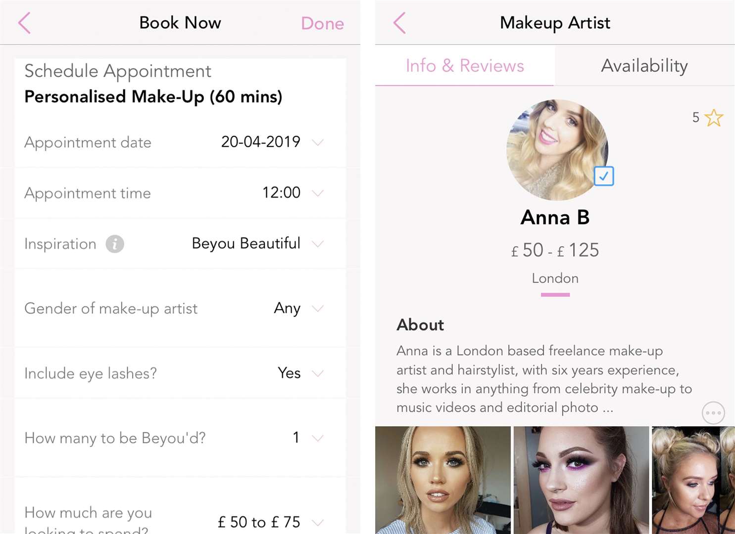 The online booking process for Beyou