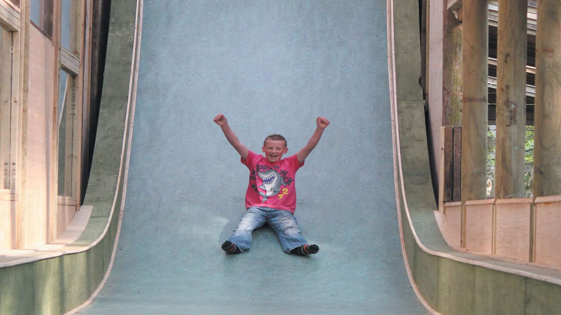 Having fun on the drop slide at Wildwood