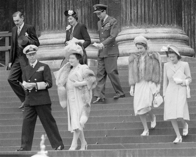 The royal family including King George VI, the Queen Mother, the future Queen and Princess Margaret leaving St Paul's after a church service. Picture: PA