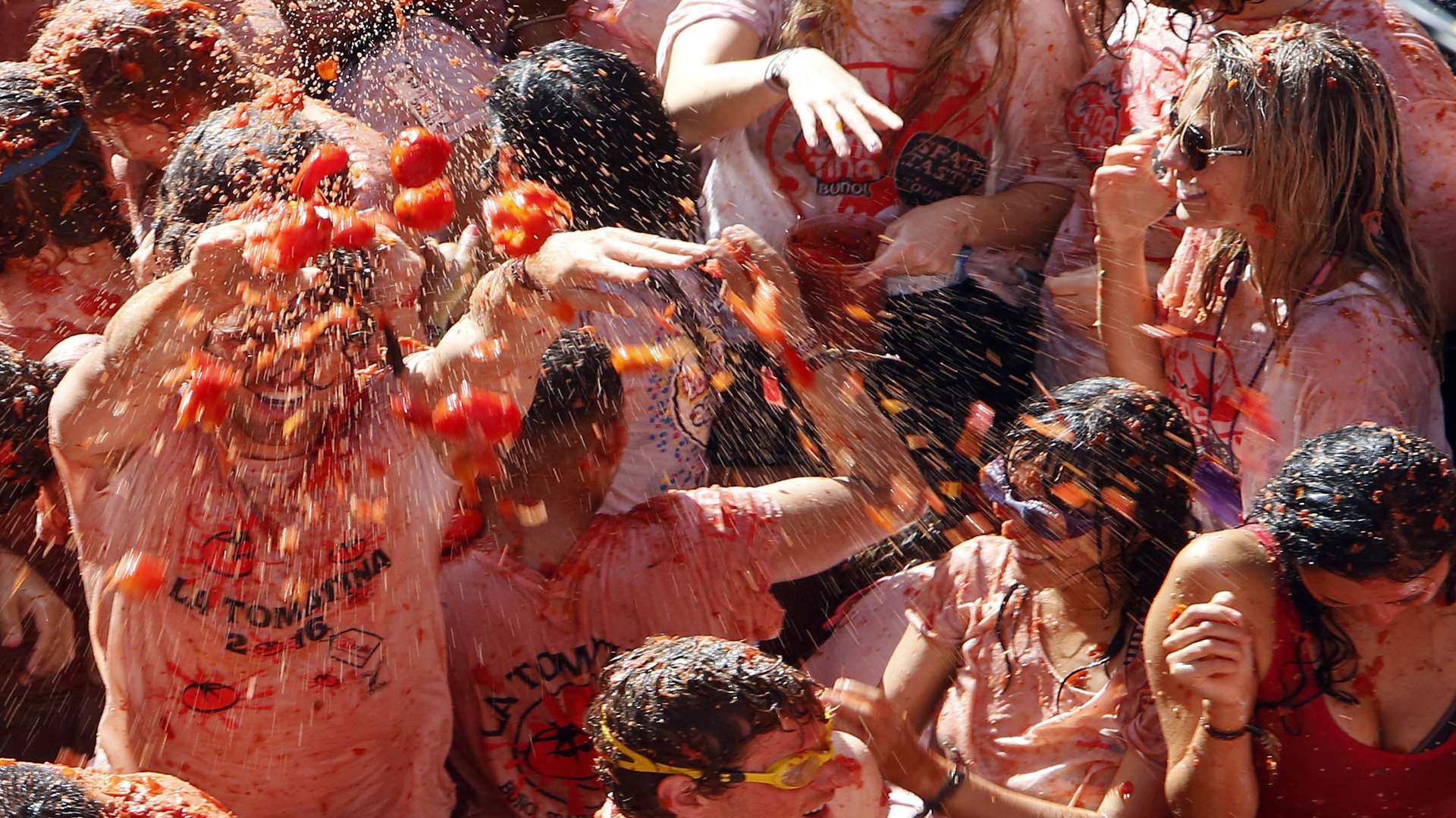 The annual Tomatina, tomato fight fiesta takes place just outside Valencia