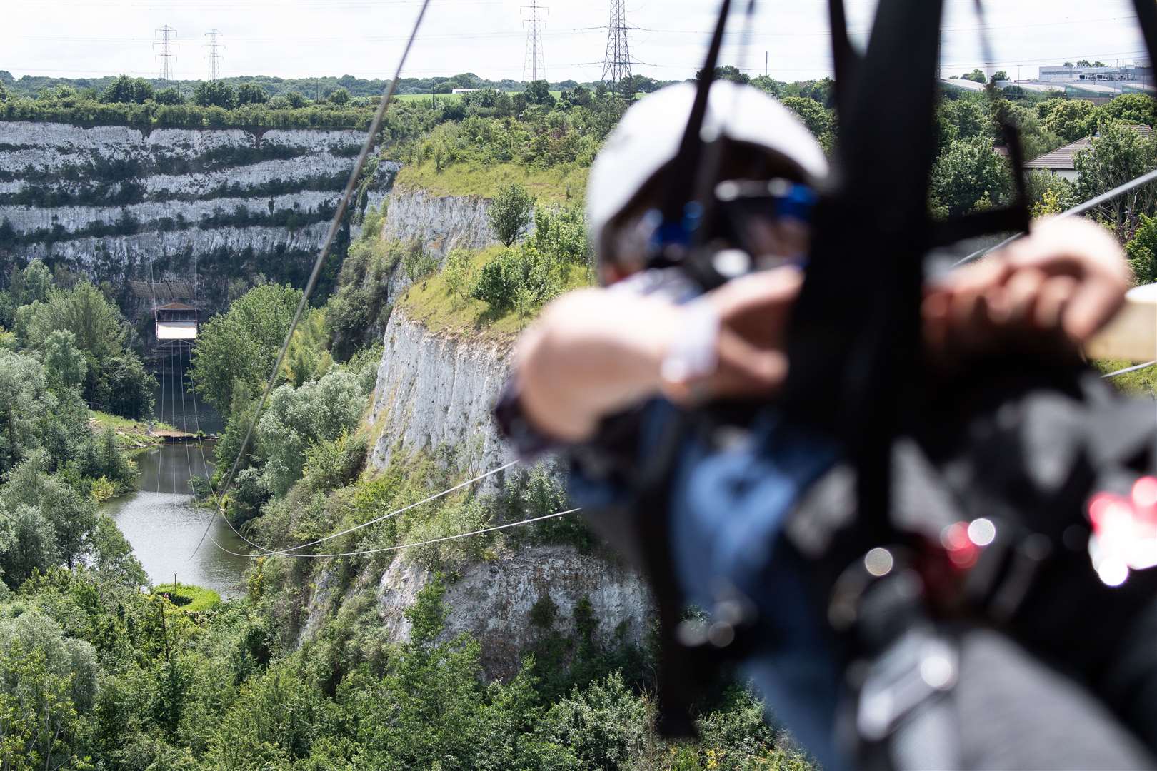 Riders on Skywire fly at speeds of up to 60mph as they drop from a 40m cliff