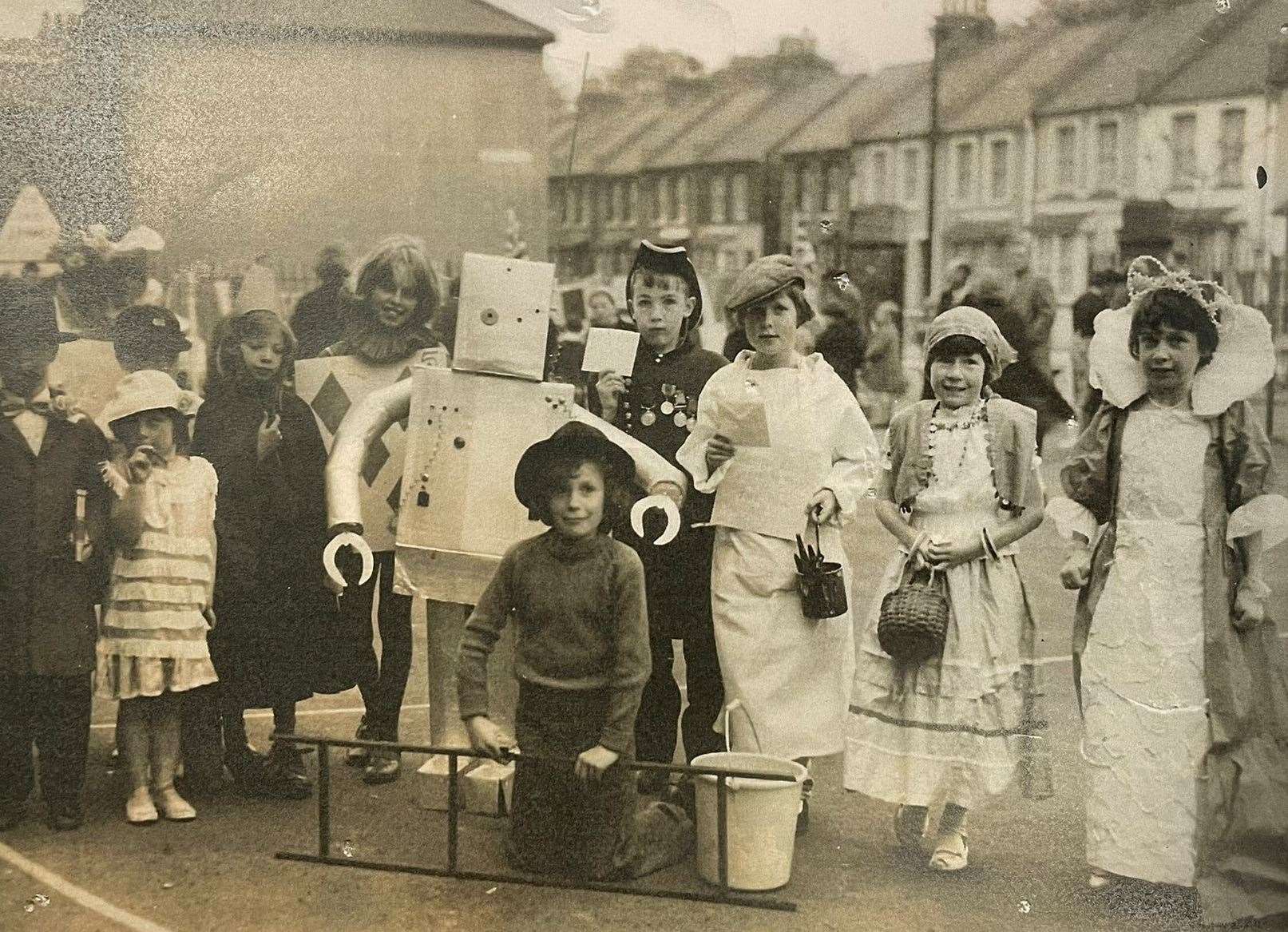 An old picture showing pupils fundraising