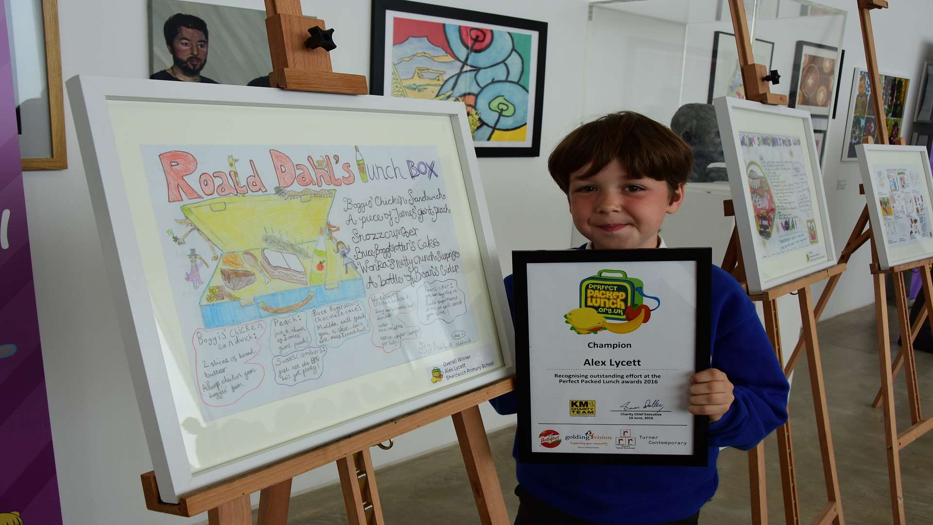 Overall champ Alex Lycett for last year's Perfect Packed Lunch Awards with his winning artwork.