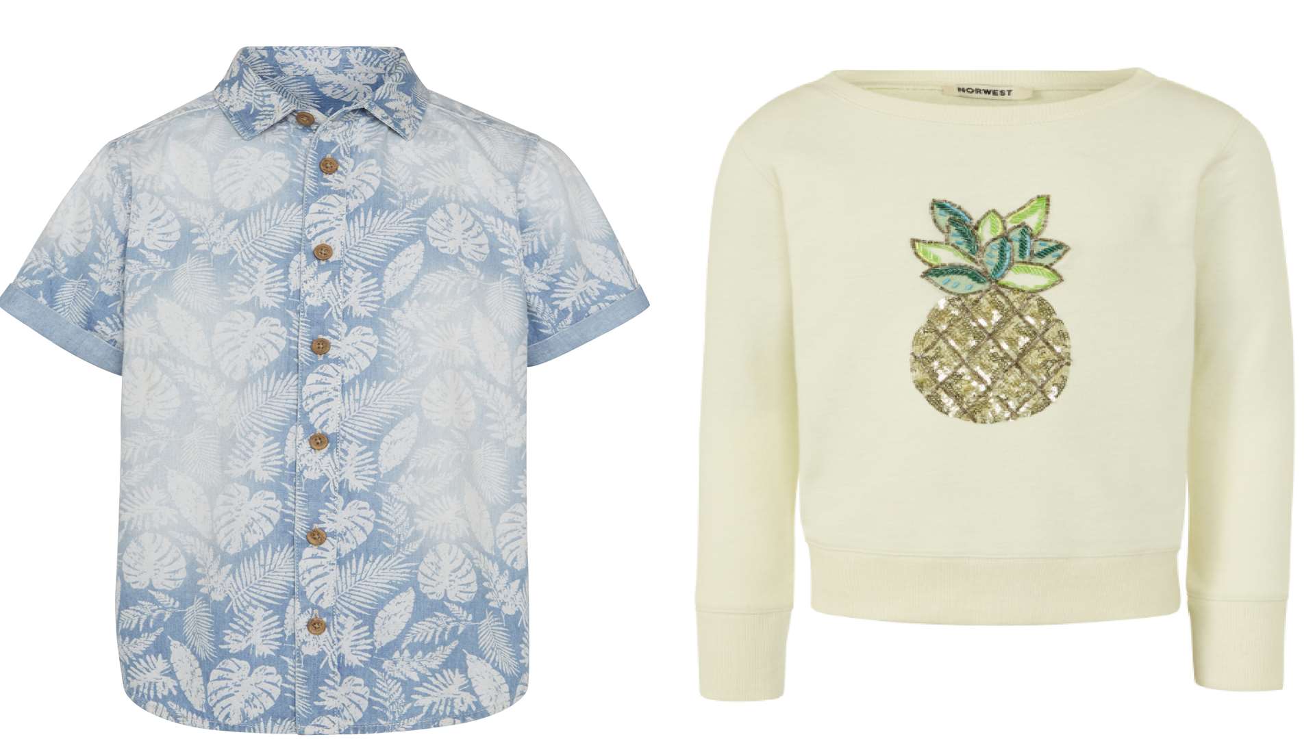 Bleach denim shirt, £7, and pineapple sweat, £9. Both at Matalan