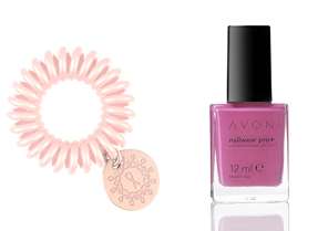Invisibobble Pink Heroes Edition, Avon Nailwear Pro Plus in Viva Pink and Clarisonic Mia Fit
