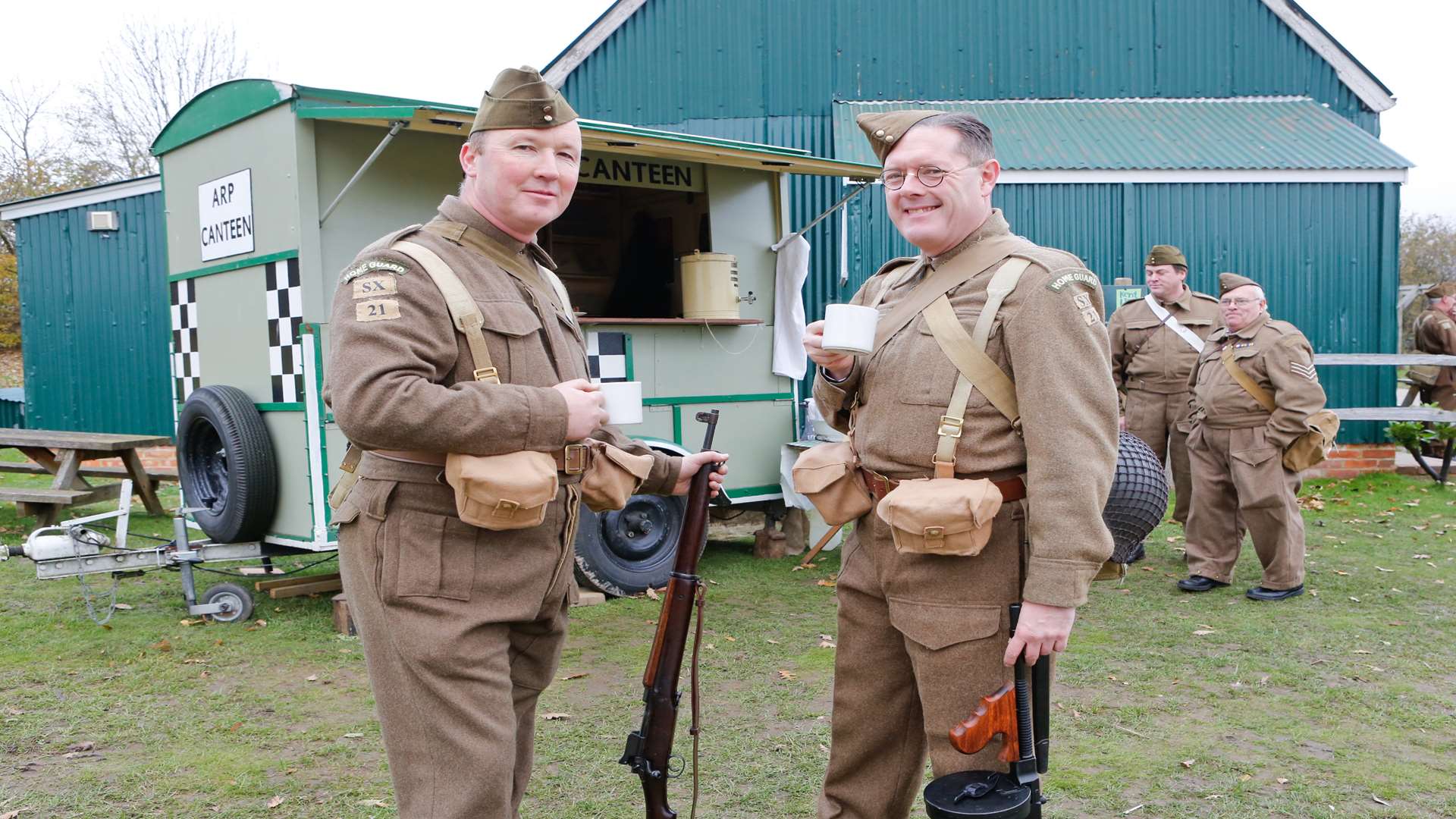 Home guard soldiers enjoy a cuppa at Kent Life