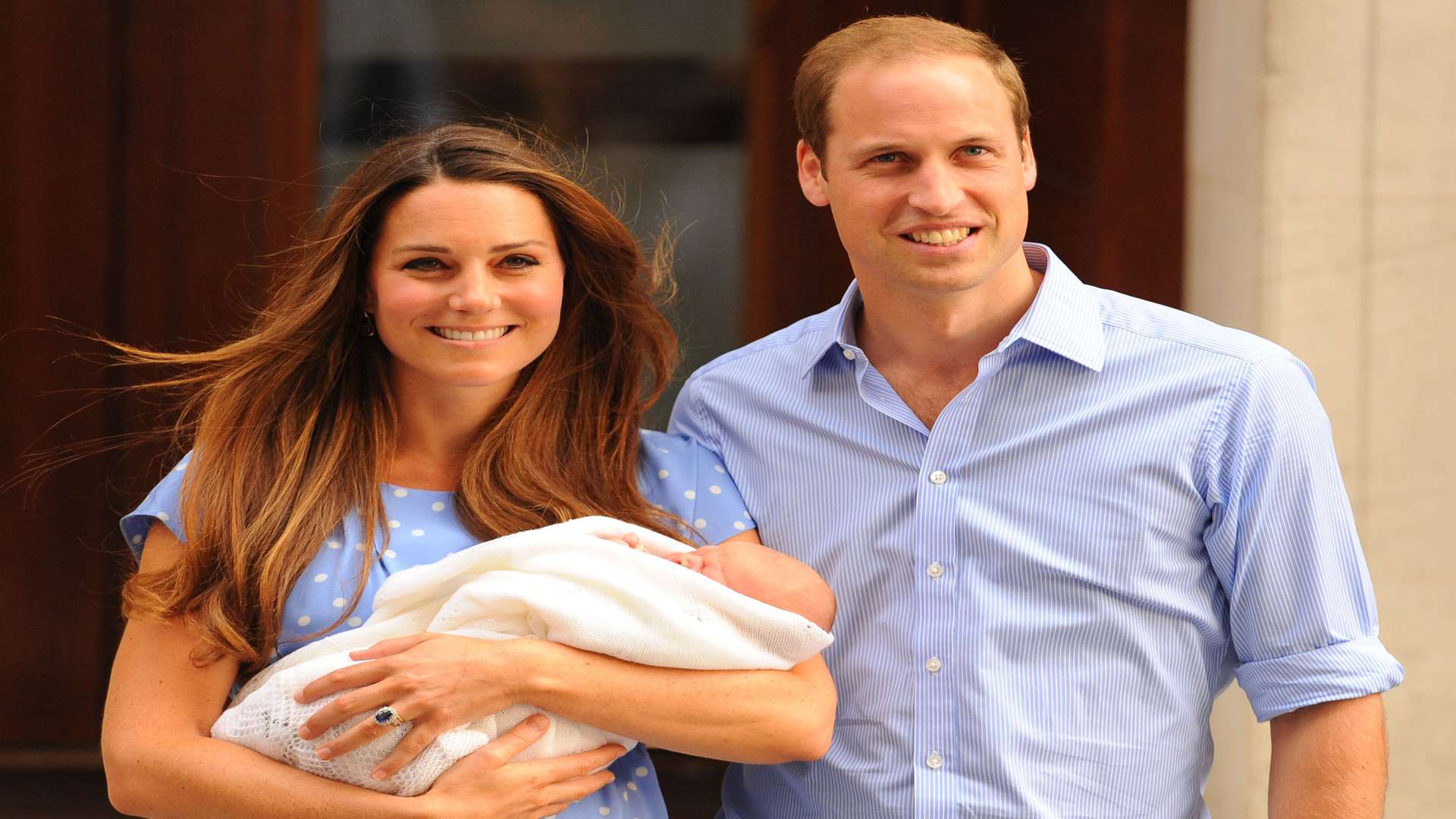 The Duke and Duchess of Cambridge outside St Mary's Hospital, London with their first baby, Prince George