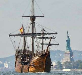 The Santa Maria pictured arriving in New York