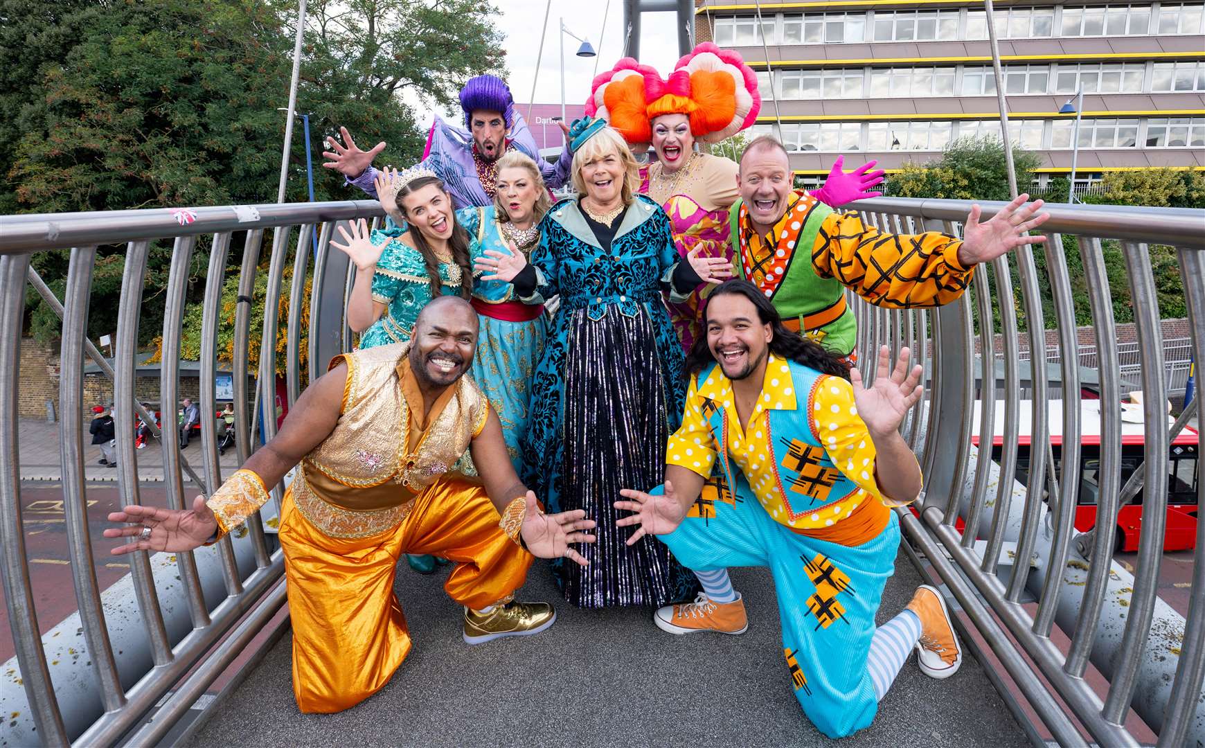 The group made heads turn as they posed on the busy bridge next to the Orchard Theatre in their colourful costumes. Picture: Elliott Franks
