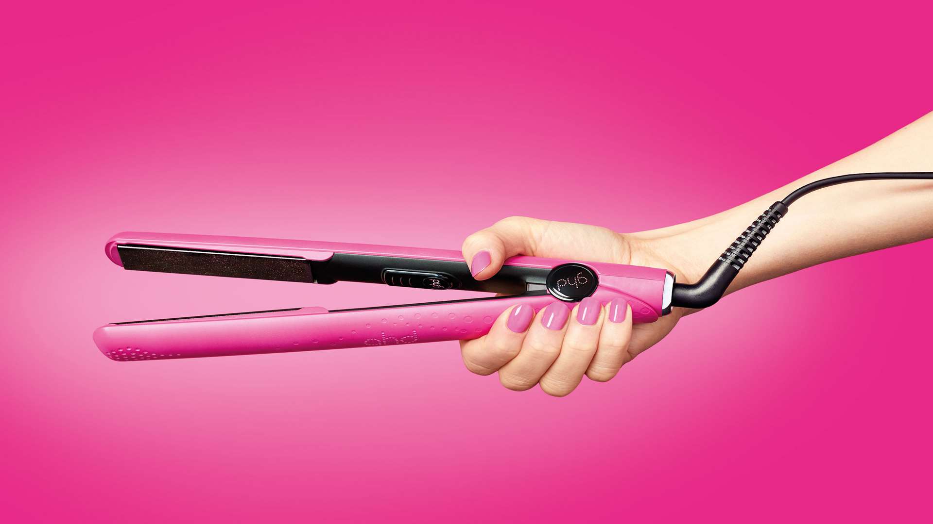 the GHD Limited Edition Electric Pink V Styler and Roll Bag