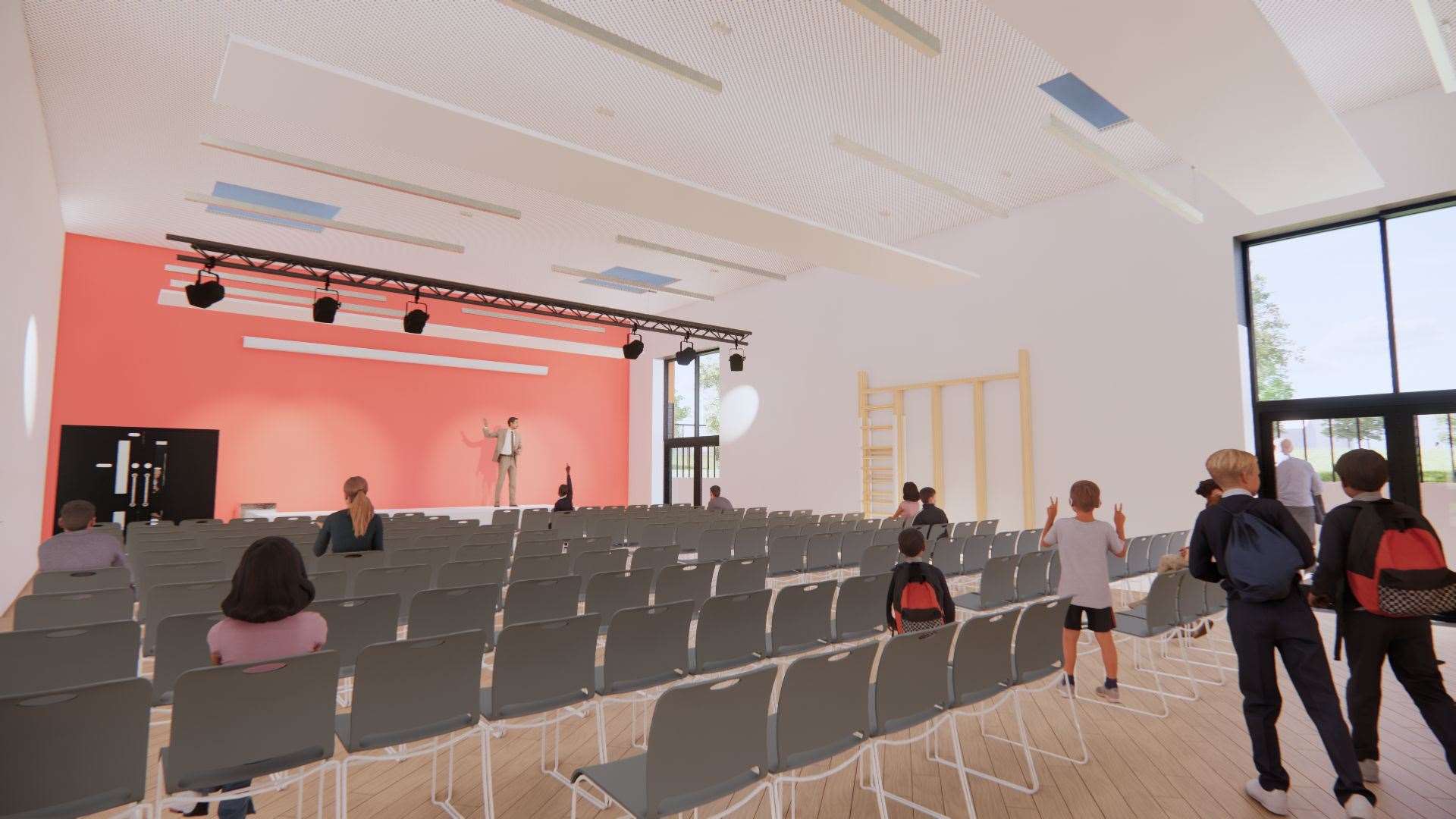 Inside the planned main hall at Pilgrims' Way Primary School. Pic: Lee Evans Partnership