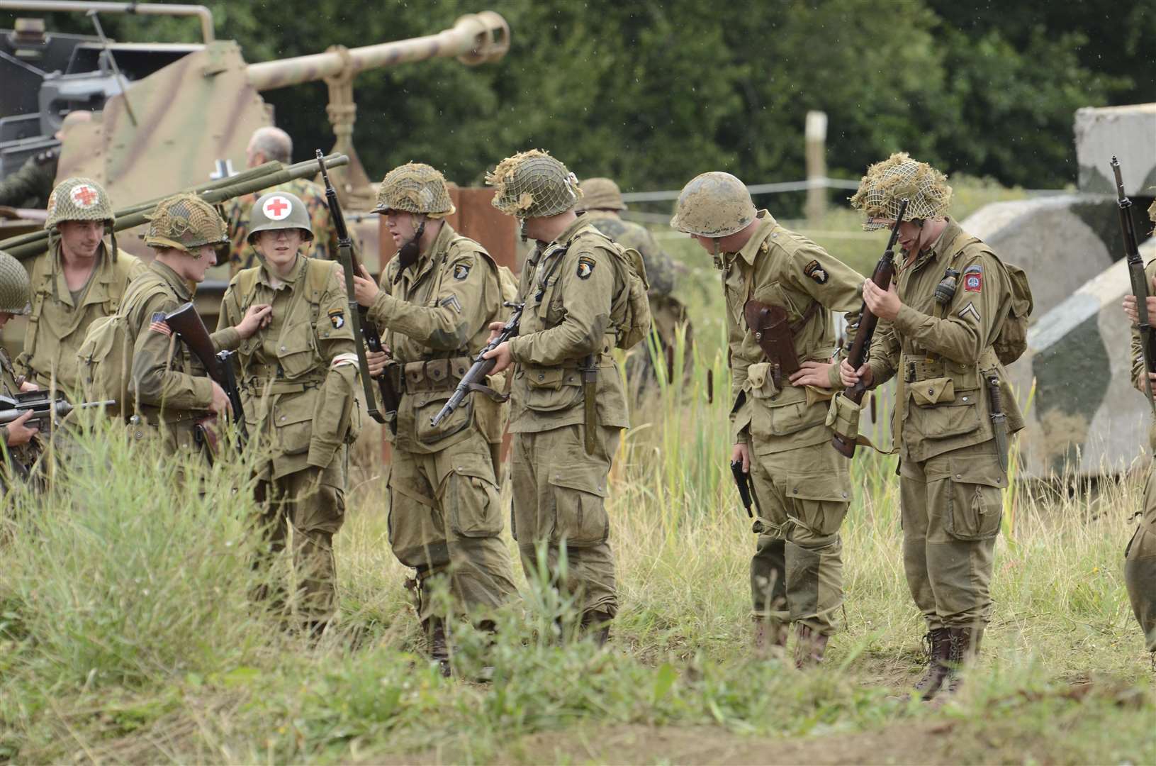 A recreation of an engagement between German and American forces from WWII at the War and Peace show at the Hop Farm, Paddock Wood. Picture: Chris Davey