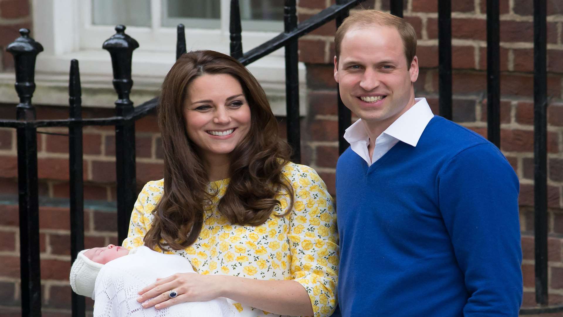 Duke and Duchess of Cambridge outside St Mary's Hospital in London, with Princess Charlotte