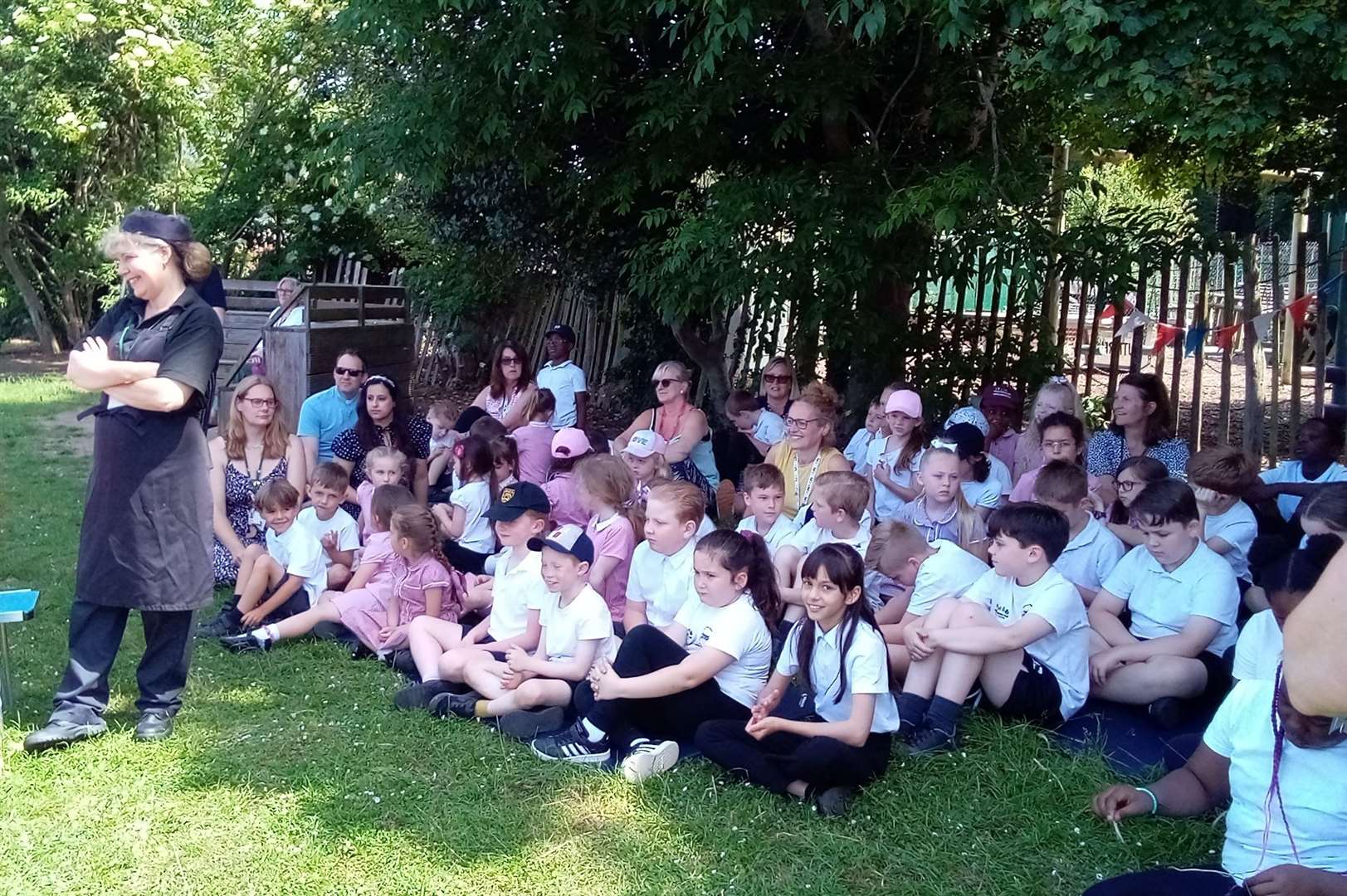 The children of Leeds and Broomfield Church of England School organised a surprise party for Polly's 80th birthday. Picture: Sharon Clark