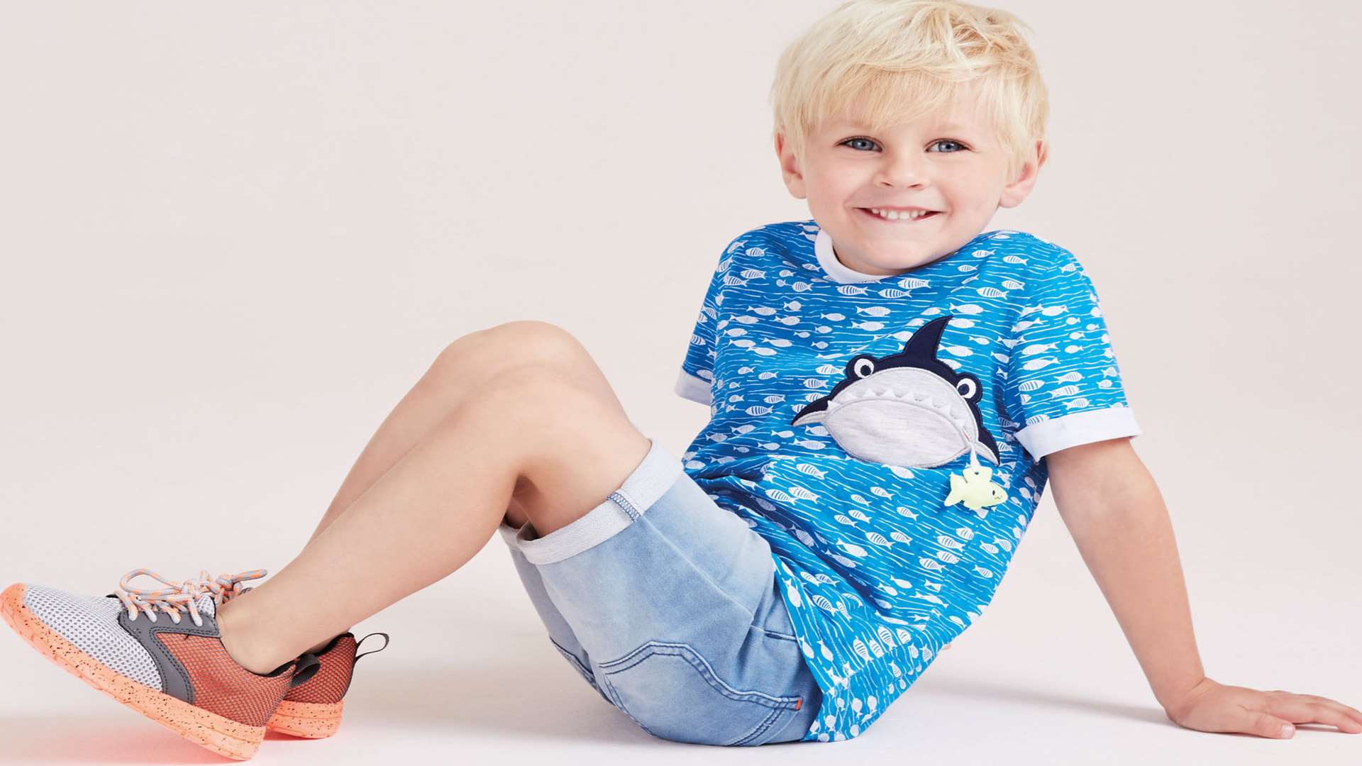 Morrisons' kidswear range, Nutmeg, is really well priced, and their shark tee is utterly adorable. T-shirt, age 1-6 years, from £4.50, and soft denim Shorts, age 1-6 years, £6 - in store only