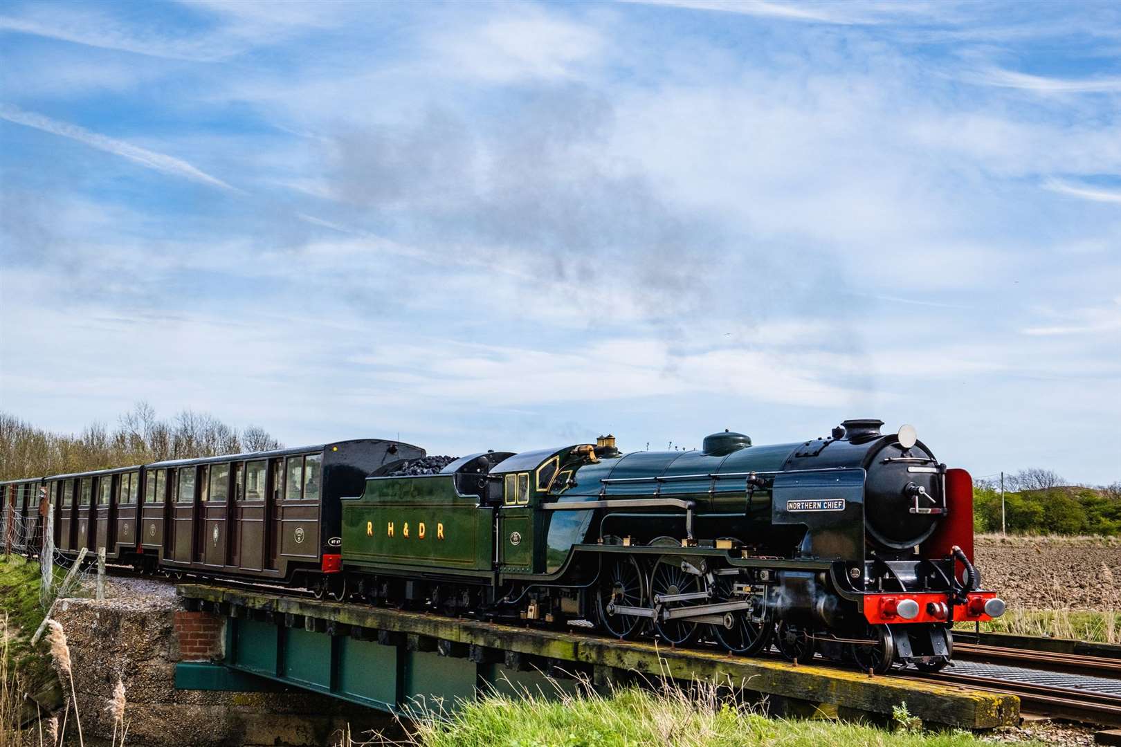 The railway has a large fleet of one third size steam and diesel locomotives