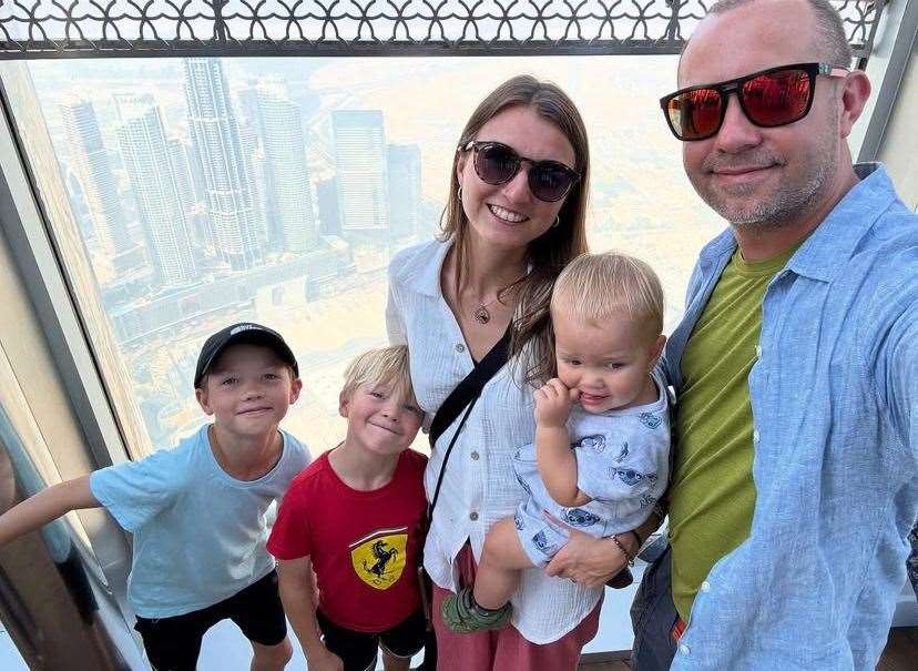 James and Liberty Carew chose to travel the world with their sons to move them away from the UK primary school curriculum. From left to right: Noah Carew, Johannes Carew, Liberty Carew, Alexander Carew and James Carew.