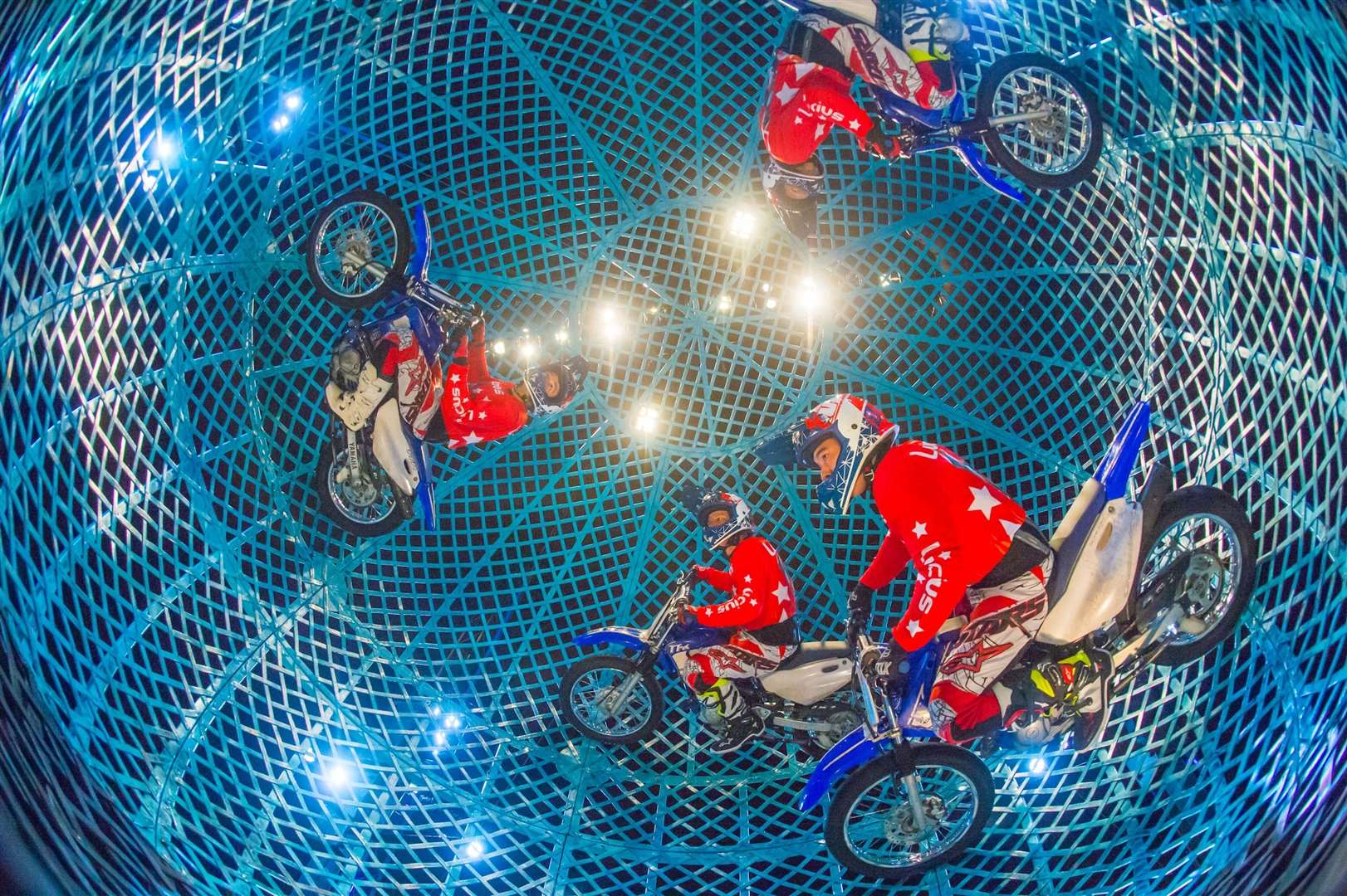 Five motorbikes will zoom round the wheel of death at 60mph, at Zippos Circus in Jackson's Field Rochester