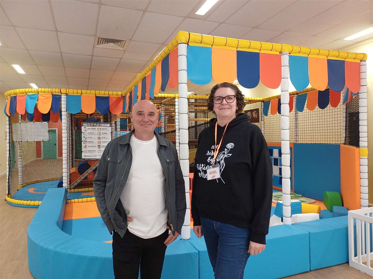 Roy Morley, senior pastor at Net Church, with Ariel Rapson, who oversees the soft play area and cafe. Picture: Cara Simmonds