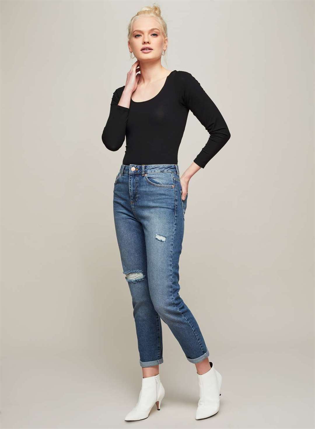 Mom Mid Blue Authentic Rip Jeans, £36, available from Miss Selfridge