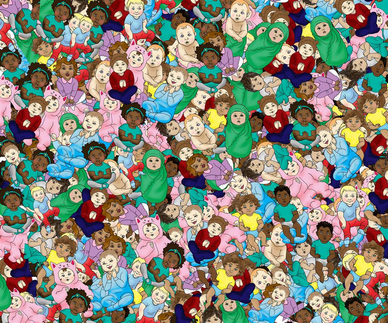 Can you spot the snoozing baby among the wide-awake tots? Scroll down to the bottom of the story for the solution