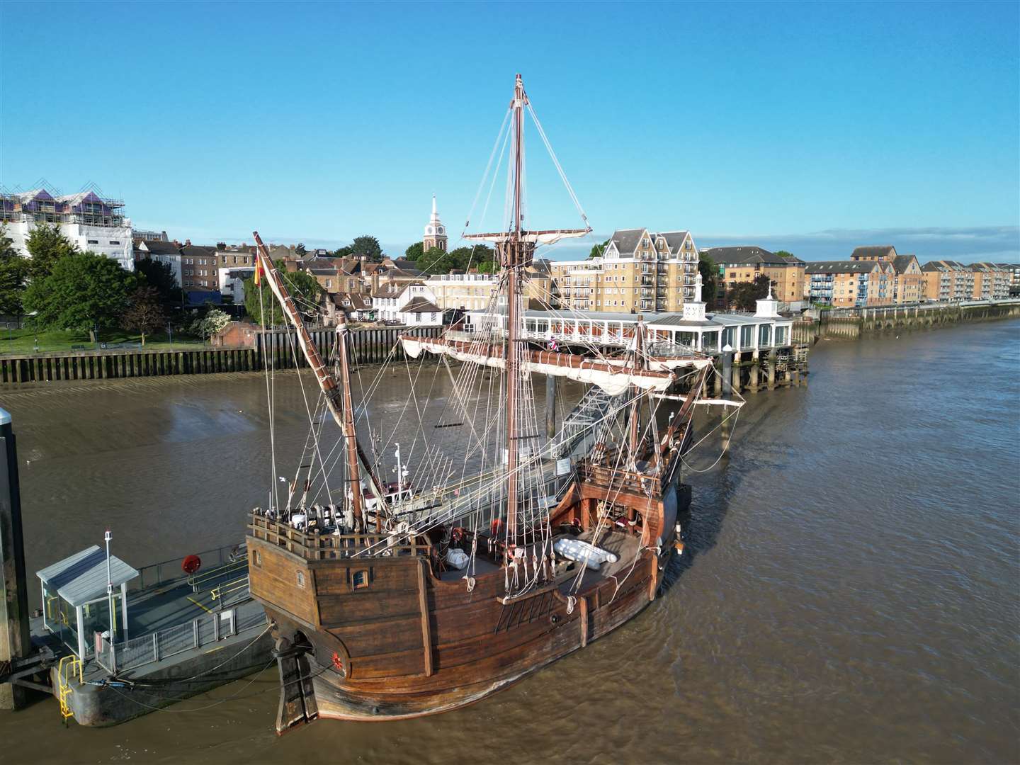 The Nao Santa María, a replica of Christopher Columbus’s 15th-century flagship, during a stop at Town Pier in Gravesend. Picture: Jason Arthur