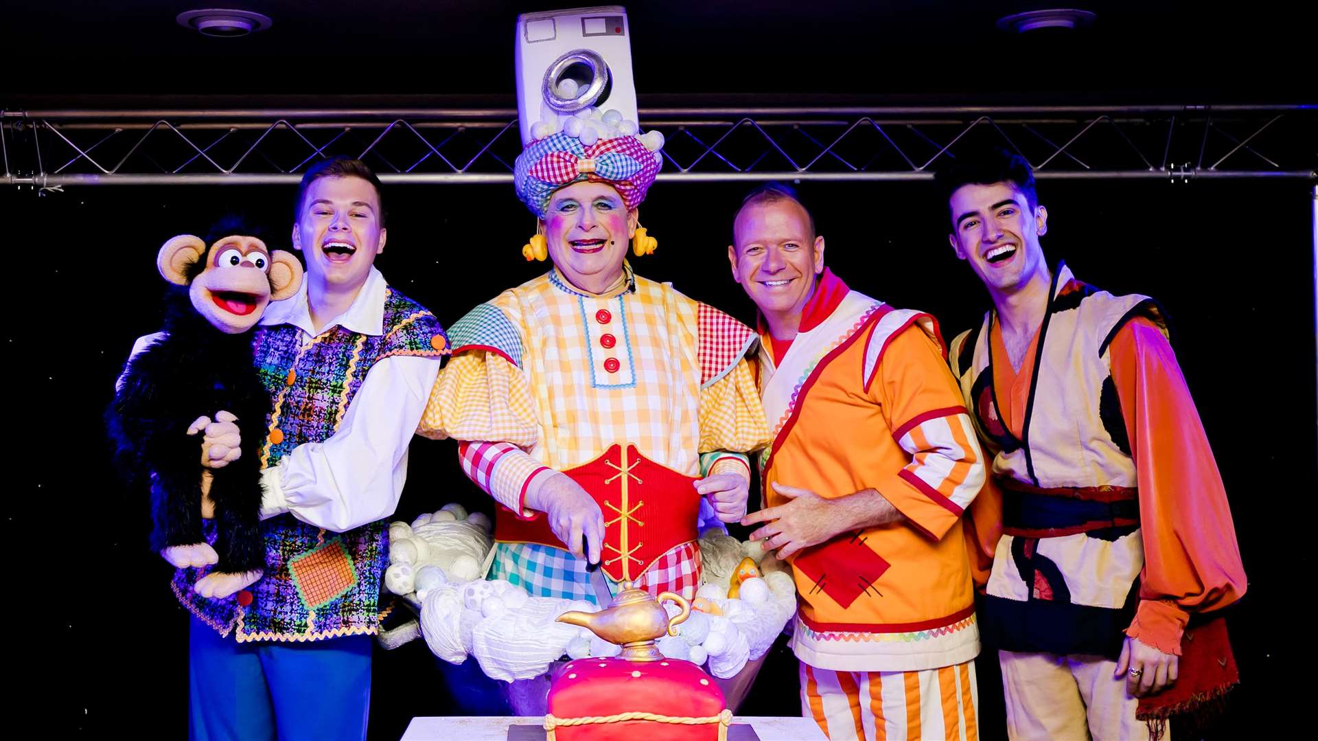 Christopher Biggins (second left) will star in Aladdin at the Churchill Theatre Picture: Kate Darkins