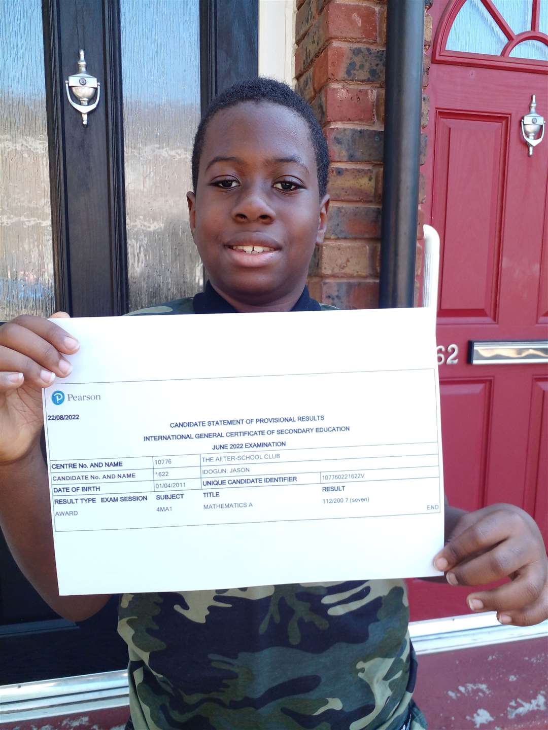 Pictured: Brian's older brother Jason, who achieved a grade 7 in his GCSE Maths exam, aged 11
