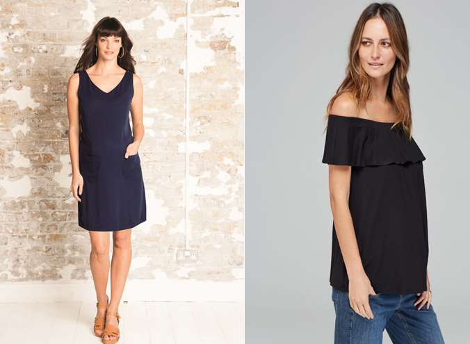 Try this JoJo Maman Bebe Navy Shift Dress, currently £21, reduced from £35, and, right, Isabella Oliver Mari Maternity Top