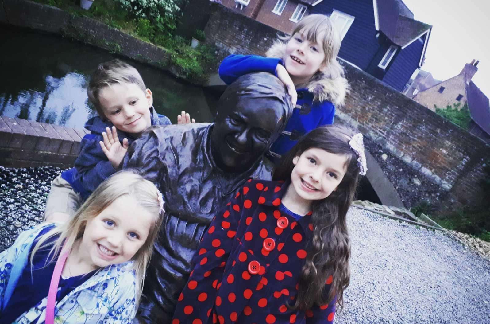 Our Kent Family with Dave Lee's statue at The Marlowe Theatre