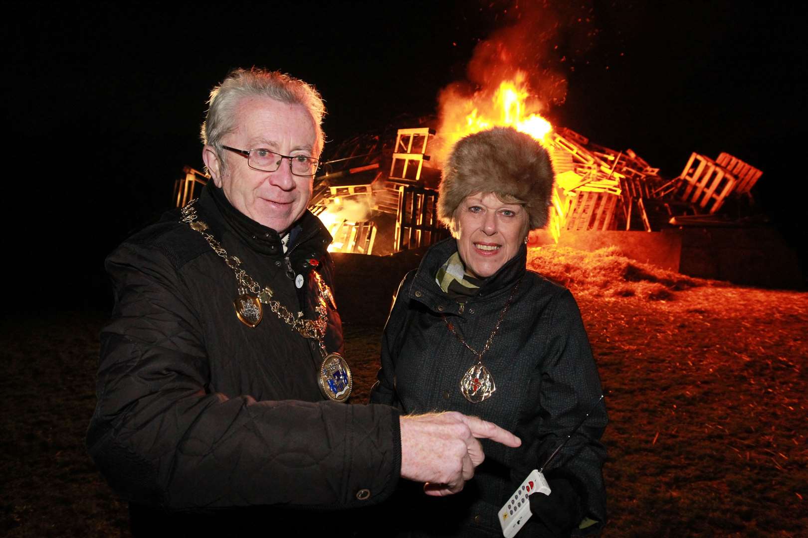 The bonfire in 2018 when it was lit by Mayor of Medway at the time Cllr Steve Ilse and Mayoress Josie Iles