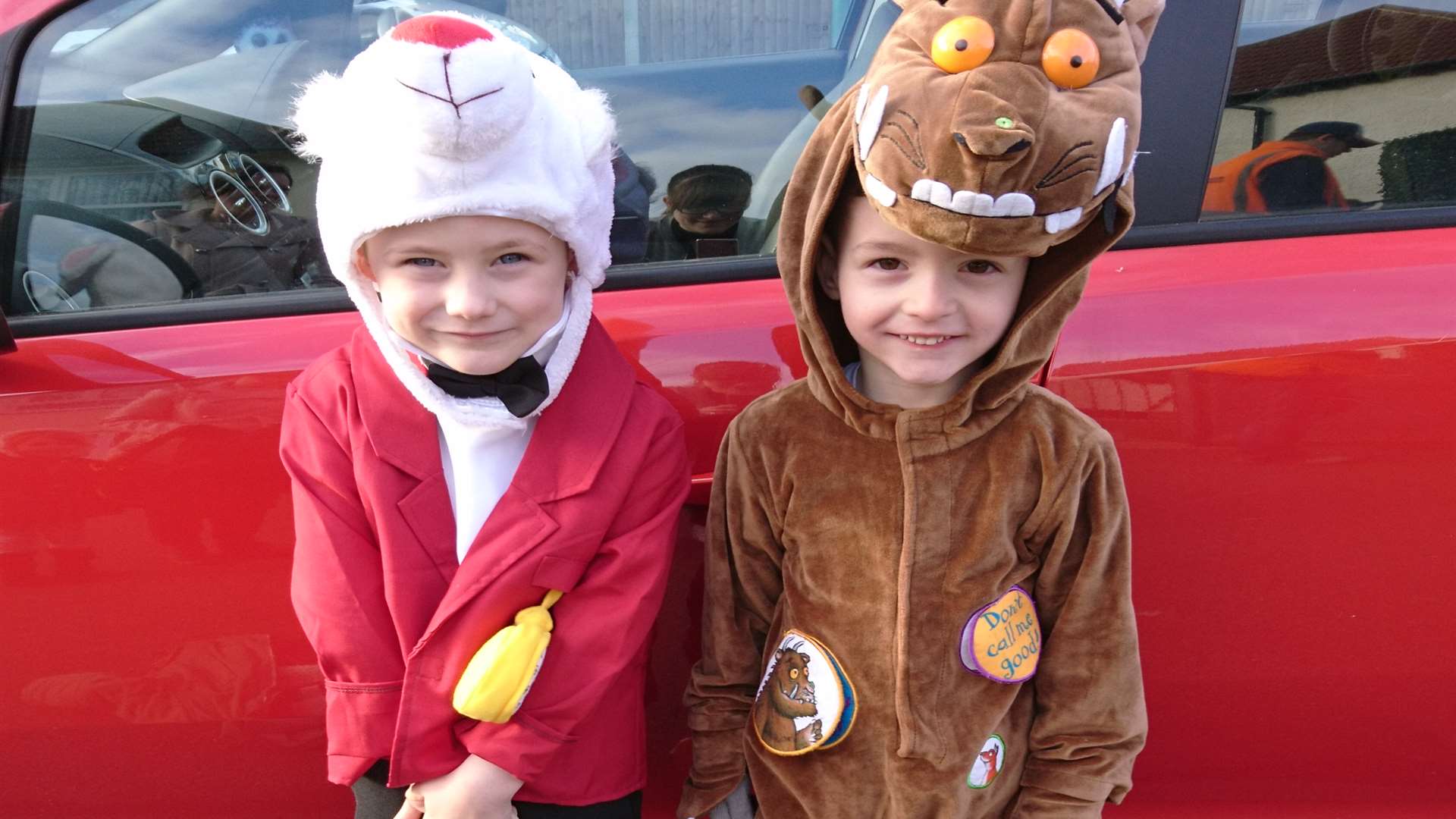 Cousins Elliott as White Rabbit from Alice in Wonderland and Finaly as the Gruffalo