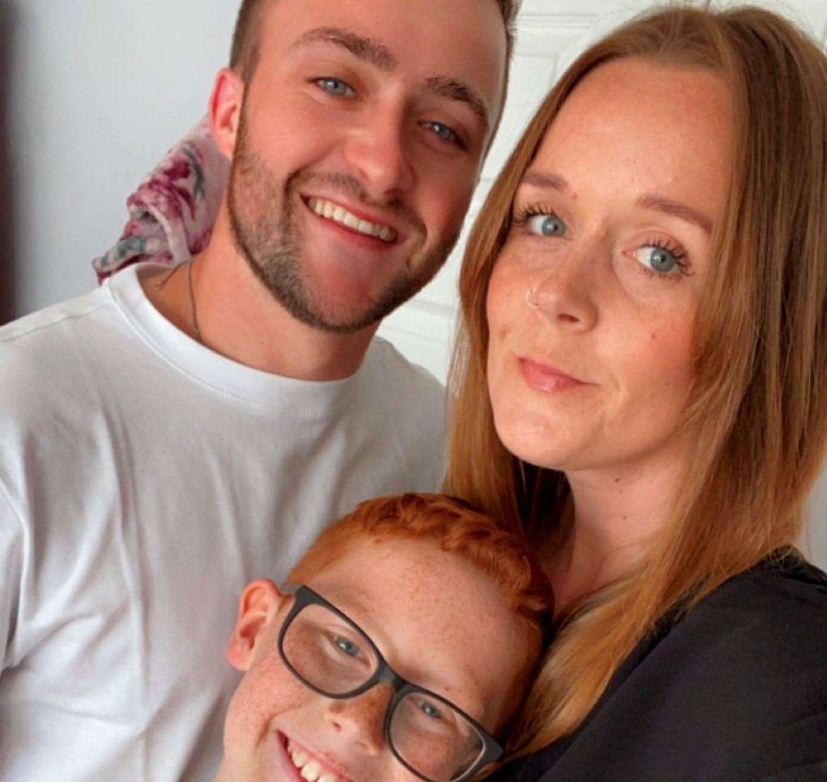 Rebecca Rogers with son Oscar and partner Jamie Keyes