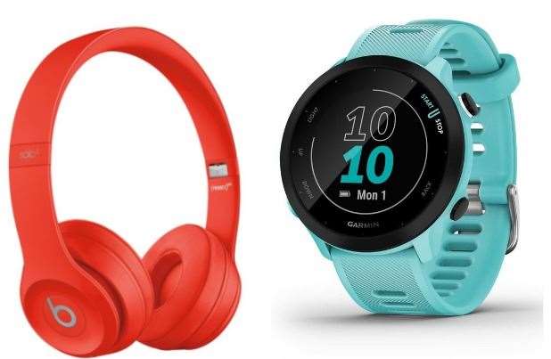 Top tech. Beat by Dr Dre Solo3 wireless headphones, £179, Very. Plus, Garmin’s Forerunner 55 watch simplifies training, pacing and recovery. It comes in a few colour options and we love this eye-catching turquoise, £179, Currys